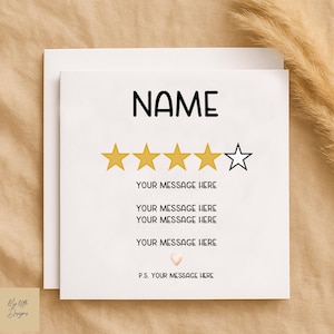 Personalized Review Card, Humorous Feedback Message, 6x6 Inch Greeting Card