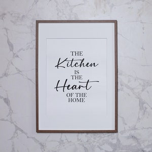 Kitchen Is The Heart Of The Home - Kitchen Wall Art Print A3/A4/A5 - Framed or Print Only Minimalist Gift Home Decor