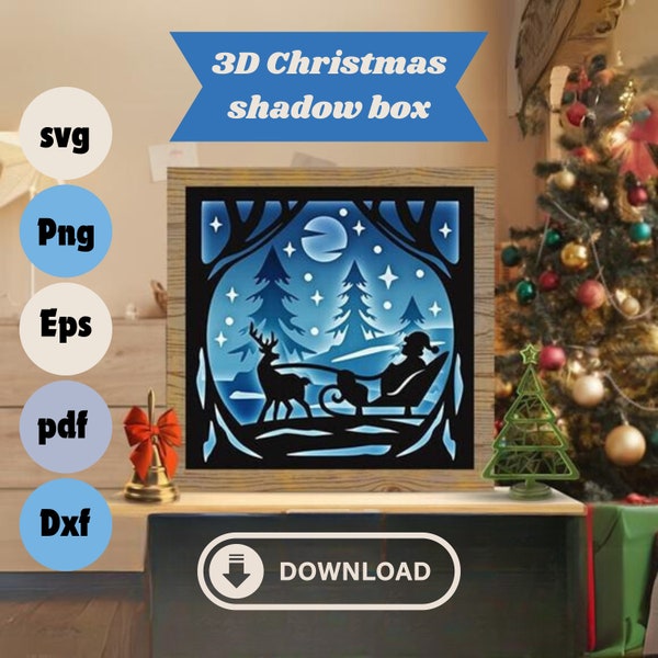 3D Christmas santa sleigh Shadow Box svg, layered papercut light box template, winter 3D shadow box for cricut, xmas shadow box DIY craft 3D Christmas santa sleigh Shadow Box svg, layered papercut light box template, winter 3D shadow box for cricut, xmas shadow box DIY craft
