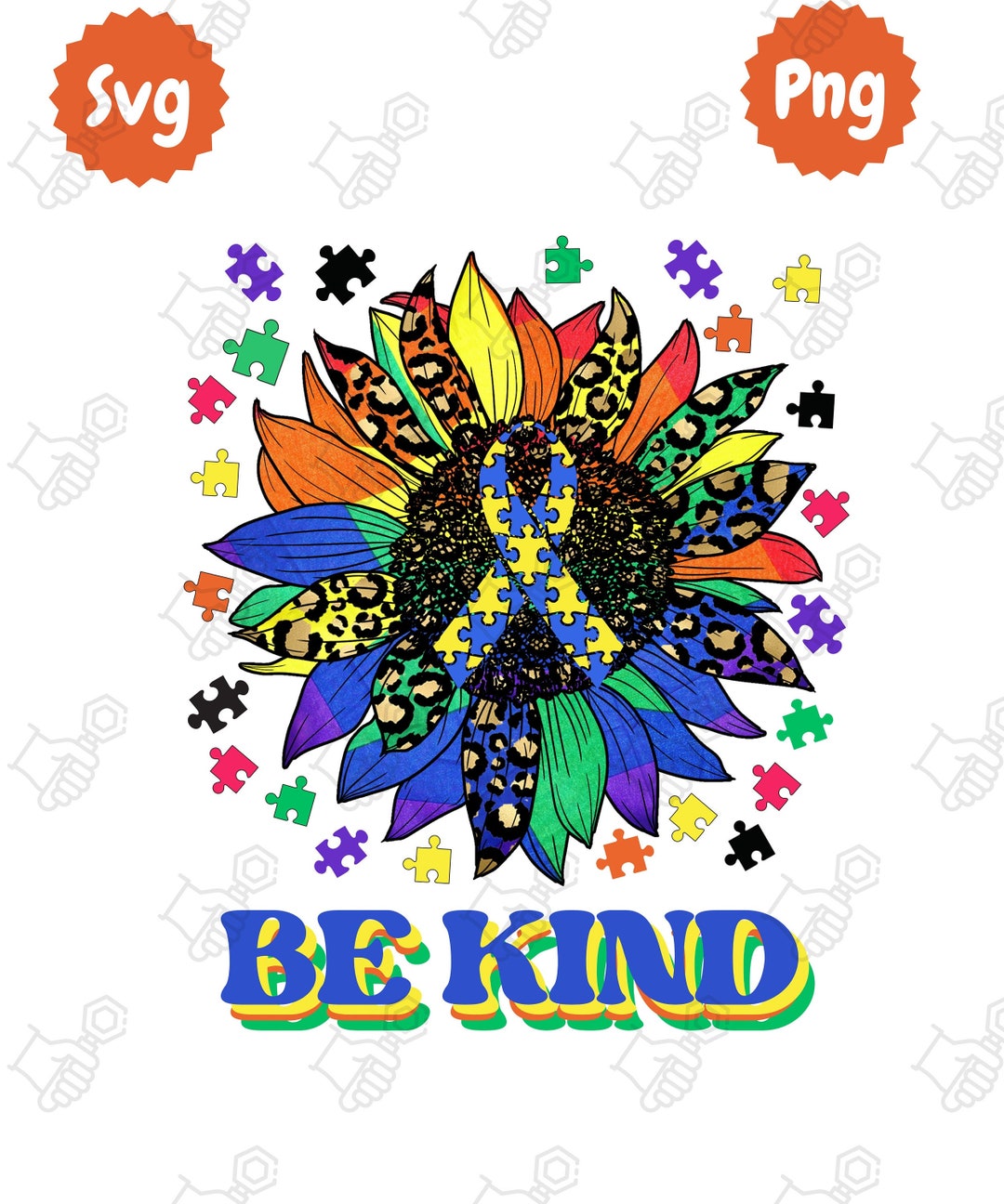 Be Kind Autism Sunflower Png Sublimation Design, Autism Awareness Month