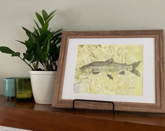 Lake Trout Watercolor Pen and Ink