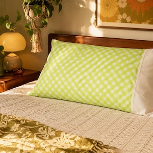 Vintage Springmaid Green Gingham Pillowcase | Lime Green Check Pattern