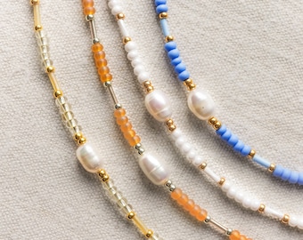 Perlenkette mit Süßwasserperle und Glasperlen | Choker aus Rocailles