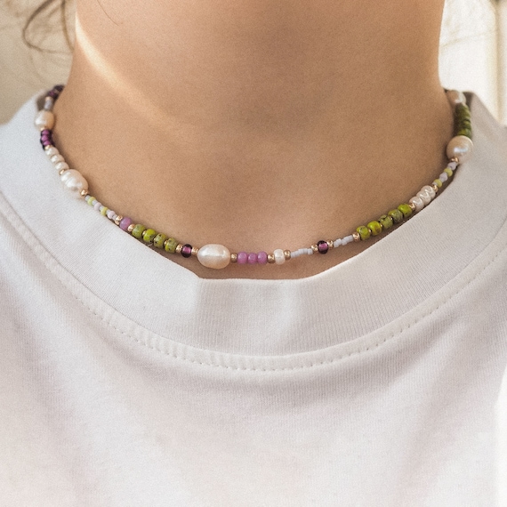 Perlenkette "The Grapes" aus hochwertigen Glasperlen - Süßwasserperlen | bunte Perlenkette | Halskette mit Perlen
