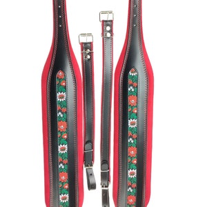 ProLine 9,3cm Genuine Leather Accordion Shoulder Straps Red Folk