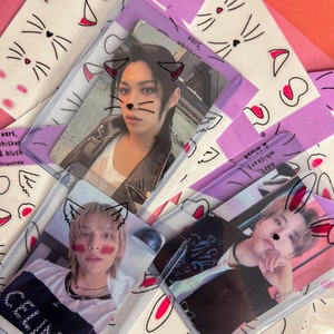 K-Pop Toploader Polca Deco klare Aufkleber Ohren, Schnurrhaare und Rouge