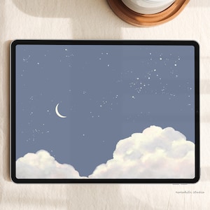 Sterrennacht met maan en wolken iPad-behang | direct downloaden