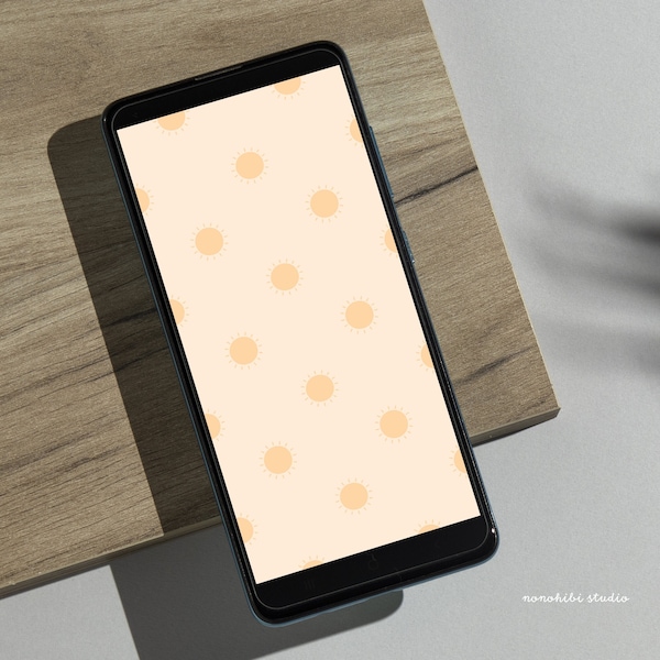 Minimalist Boho Sunny Phone Wallpaper in abricot colour | instant download