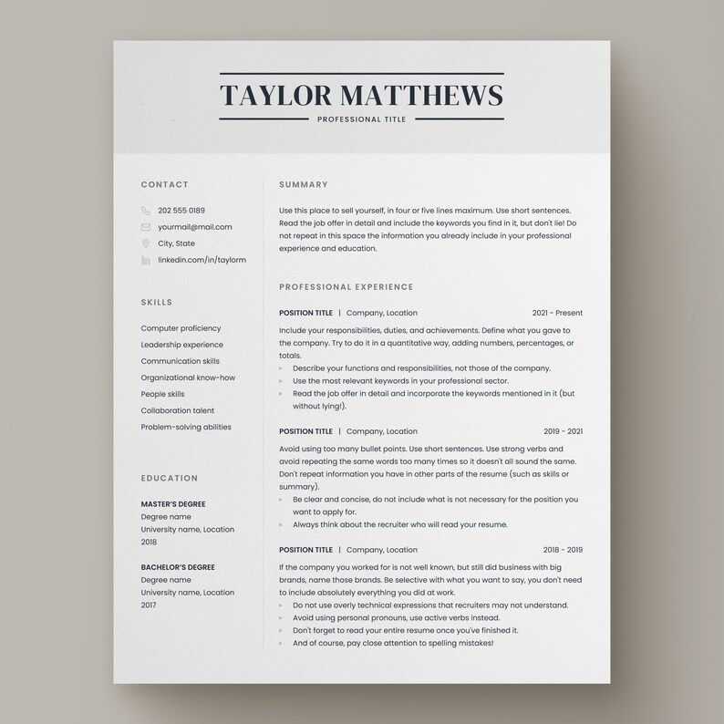 Executive Resume Template for Word and Docs Bundle. Includes 1 and 2 ...