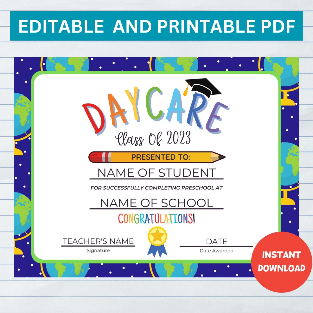 Editable Daycare Graduation Certificate Daycare Graduation Etsy