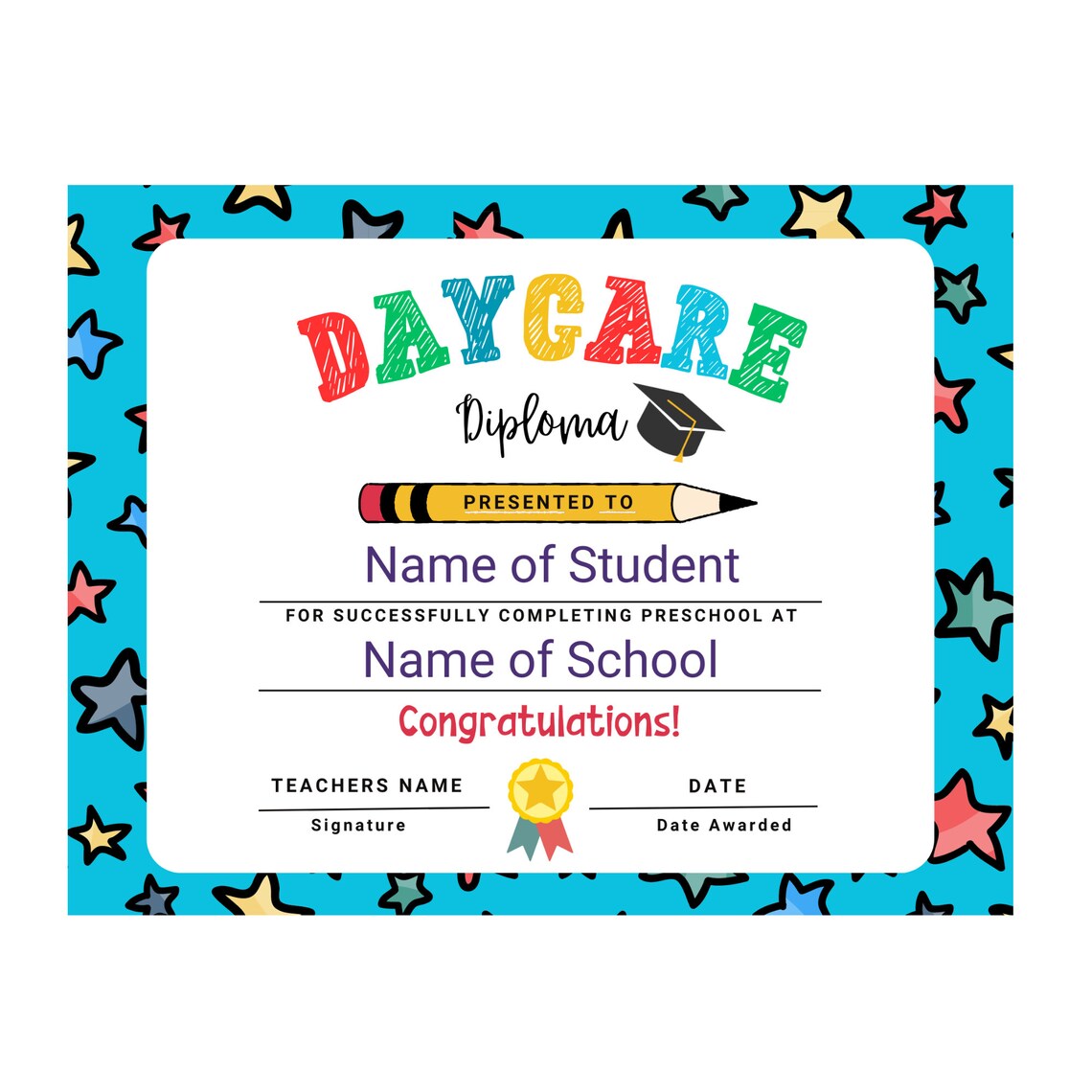 Editable Daycare Graduation Certificate Daycare Graduation - Etsy Australia