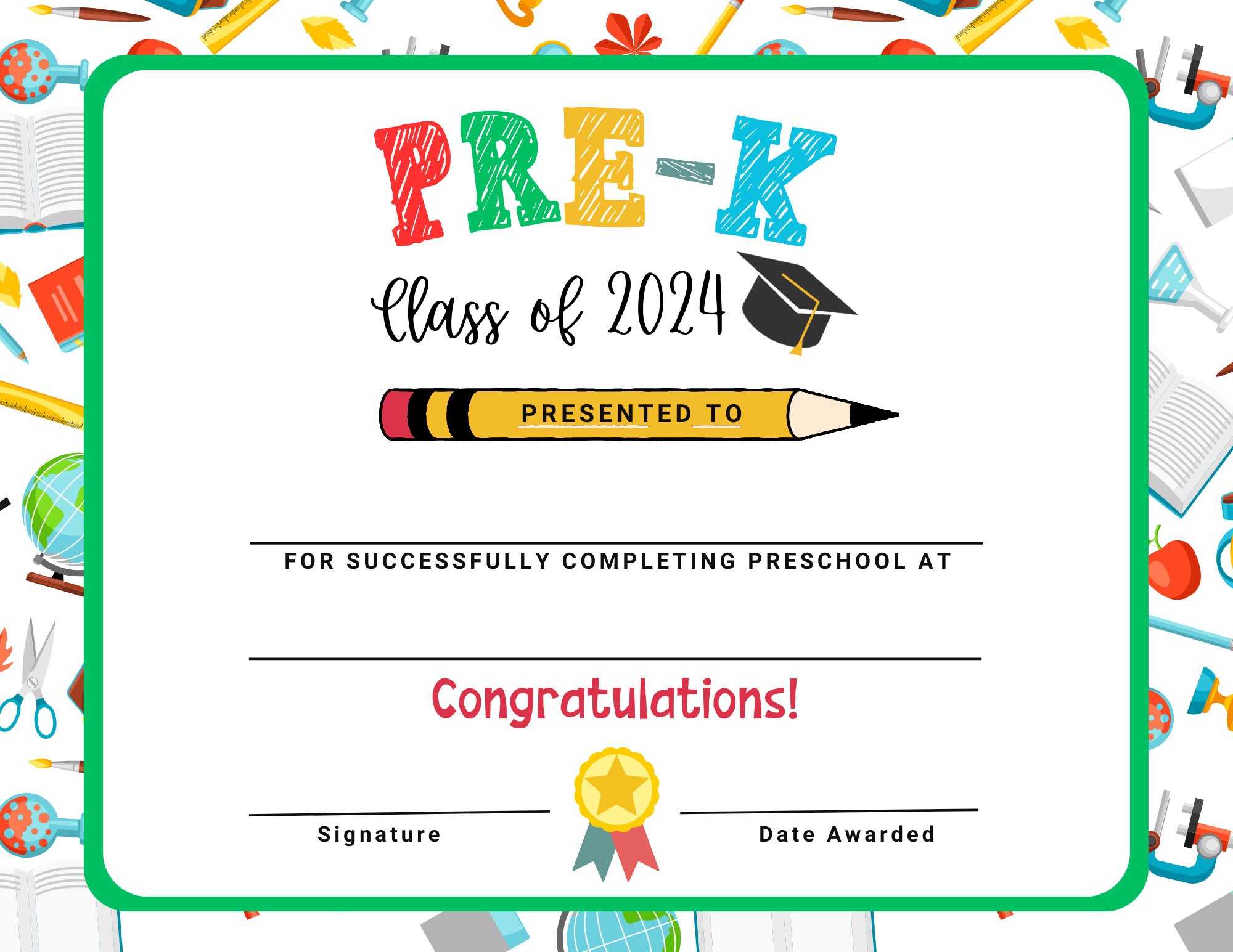 Fillable Pre-k Graduation Certificate, Pre-k Graduation, Last Day of ...