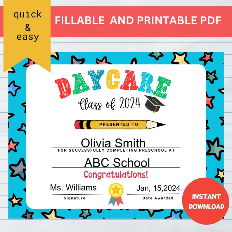 Editable Daycare Graduation Certificate Daycare Graduation Last Day Editable Daycare Graduation Certificate Daycare Graduation Last Day