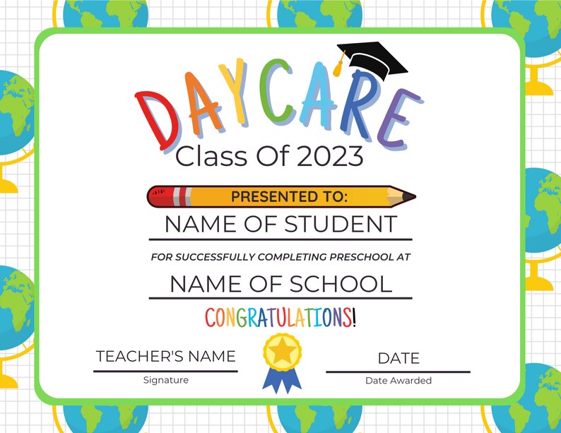 Editable Daycare Graduation Certificate, Daycare Graduation, Last Day ...