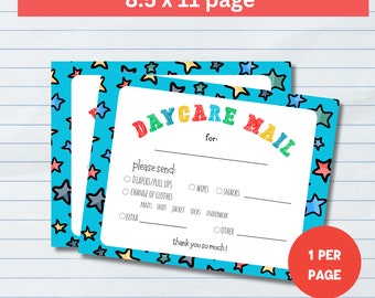 Daycare Note  Mail Home Cute Super Star Daycare Card - Communication Card - Daycare folder - Preschool Folder - Daycare Mail - From Day Care