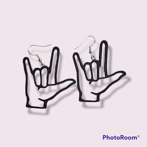 I love you ASL black earrings! Love, sign language.