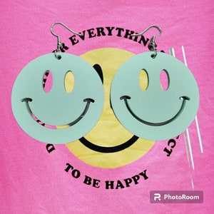 Large Smiley face earrings in Spearmint matte acrylic!Happy, Groovy,