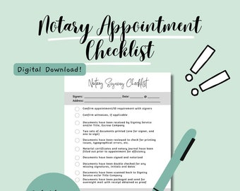 Notary Signing Agent Signing Appointment Checklist, Notary Public, Notary Signing, NNA, Loan Signing Agent