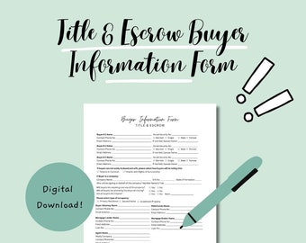 Title & Escrow Buyer Information Form, Real Estate Buyer Info Sheet