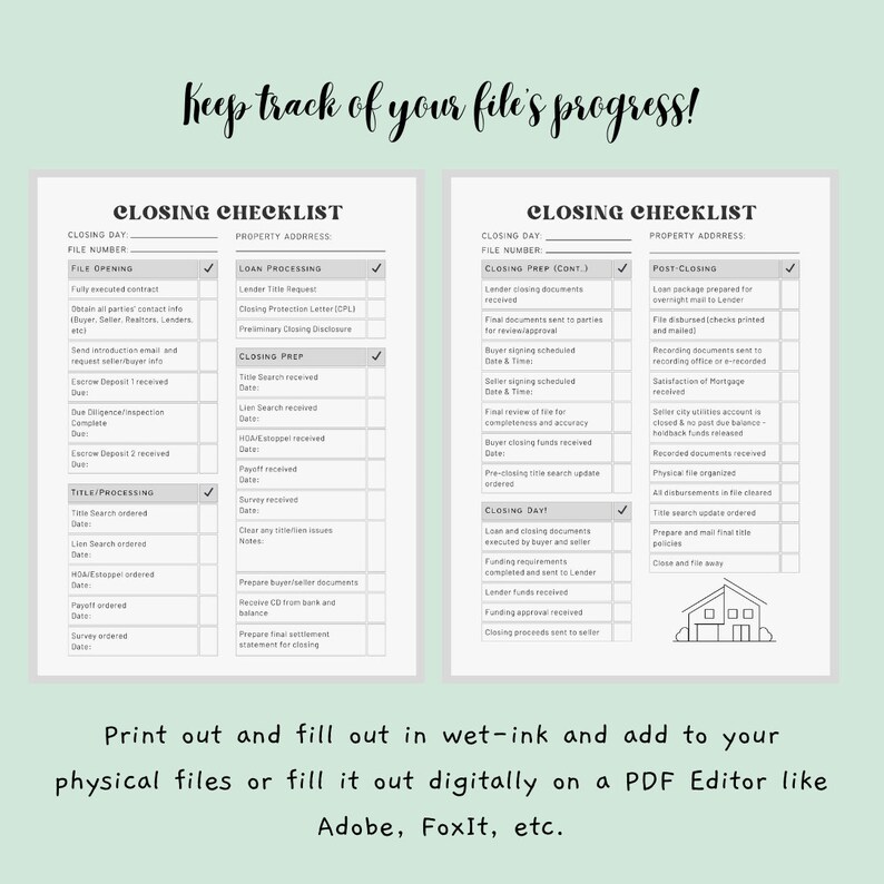 Title & Escrow Closing File Checklist, Real Estate Closing Checklist - Etsy
