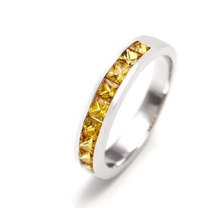 Yellow Sapphire Band Ring-Women Engagement Ring-Stackable Ring -Wedding Eternity Band Ring-Anniversary Ring-Natural Yellow Sapphire Ring