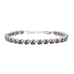 Emerald and Ruby Gemstone TENNIS Bracelet -925 Silver Gemstone Statement Bracelet - Women Dainty Bracelet - Anniversary Gift - Wedding Gift
