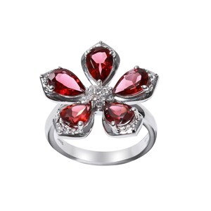 Garnet Gemstone Rings Teardrop Rings 925 Sterling Silver Rings Floral Rings Women Dainty Rings Red Gemstone Rings January Birthstone Rings