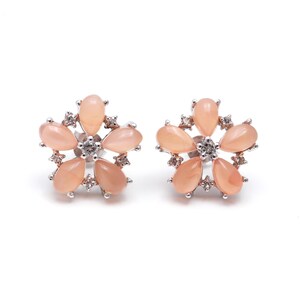 Opal Gemstone Earrings & White Zircon Earrings 925 Silver Earrings Women Stud Earrings Minimalist Earrings Teardrop Earrings Prong Earrings