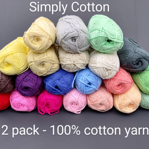 2 pack - Simply Cotton - 100% Cotton Yarn - #4 Medium Weight - 16 ply