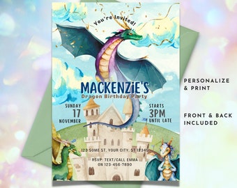 INSTANT DOWNLOAD: Dragon Party Invitation - Etsy