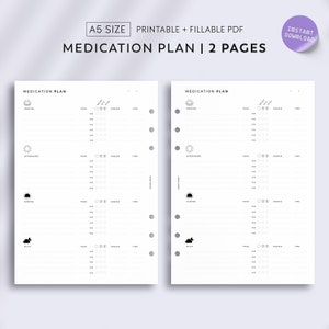 Printable A5 Medication List, Medical Planner, Medication Tracker, A5 Planner Inserts, Fillable PDF, Instant Download, Minimalist Planner