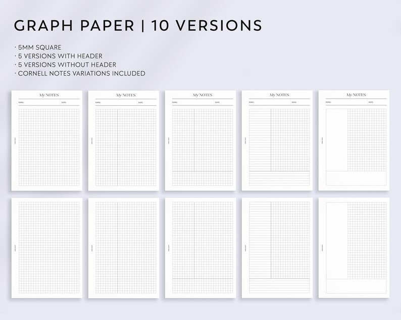 Printable Notes Paper Dot Grid Paper Lined Paper Graph Paper Notebook ...