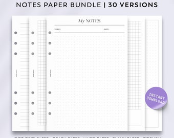Printable Notes Paper Dot Grid Paper Lined Paper Graph Paper Notebook Journal Dotted Cornell Notes A5 PDF Printable Planner Inserts Note