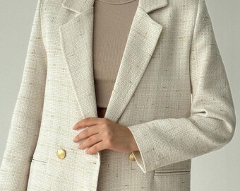 Elegant Beige Blazer Jacket for Women | Formal Double Breasted Work Jacket