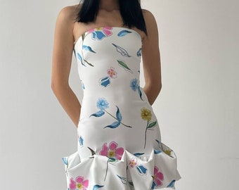 Summer Short Floral Dress Fairy Mini Dress Cottagecore Dress Elopement Dress Slip Cocktail Dress Birthday Party Prom Dress