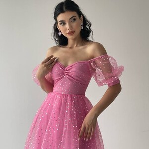 Corset tulle mini dress Princess dress short prom dress Birthday party photoshoot dress Star pink Fairy corset bustier Black ball gown dress