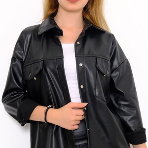 Black leather shirt womens online