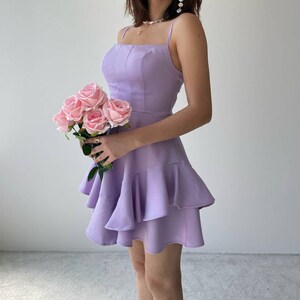 Lilac Mini Summer Cocktail Fashion Dress Purple Aesthetic Dress Short Dress Fairy Dress Pink Beach Wedding Dress Black Elopement Dress