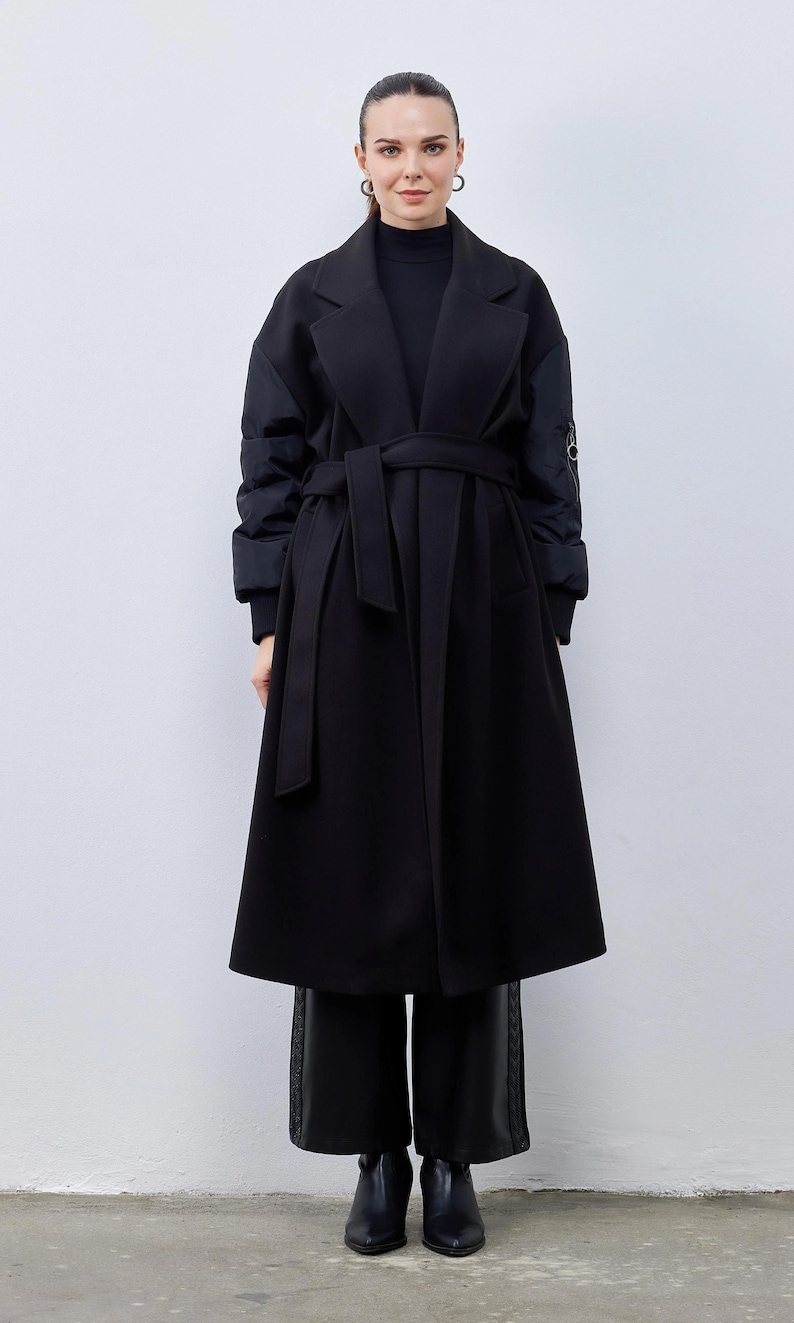 Double Breasted Women's Long Black Coat Classic Winter Wool Outerwear