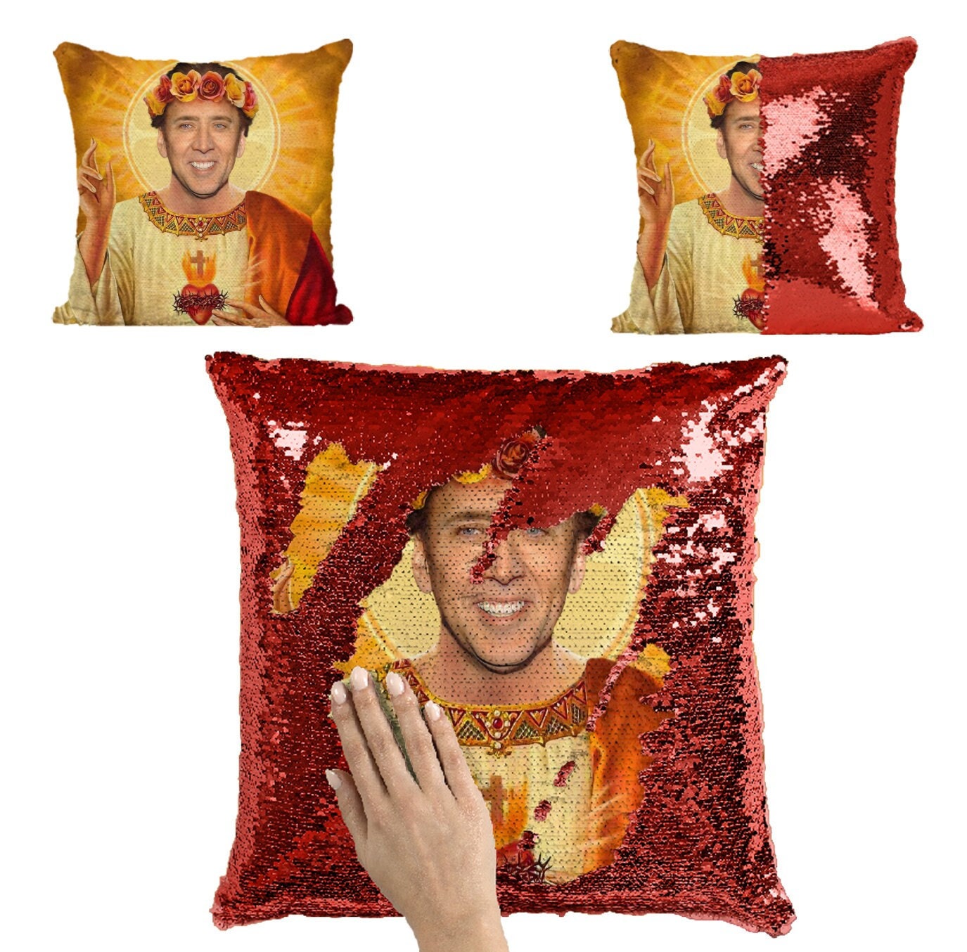 Nicolas Cage Sequin Pillow