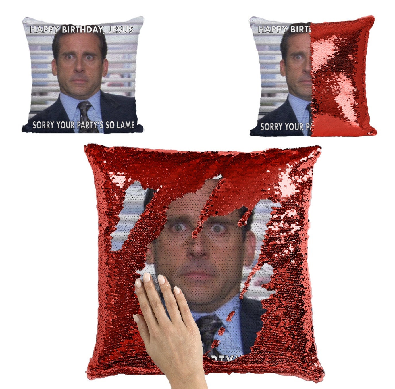 Jiamos The Office Merchandise Sequin Pillow Cover Dwight Schrute Mask Throw  Pillow Covers Mermaid Decorative Cushion Cover Funny Gag Gifts 16 X 16