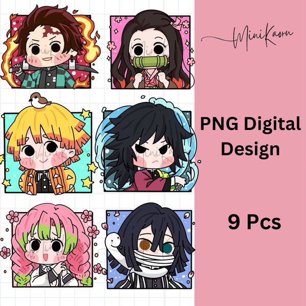 Chibi Demon Slayer Anime Digital PNG Portrait | 9 Pcs PNG