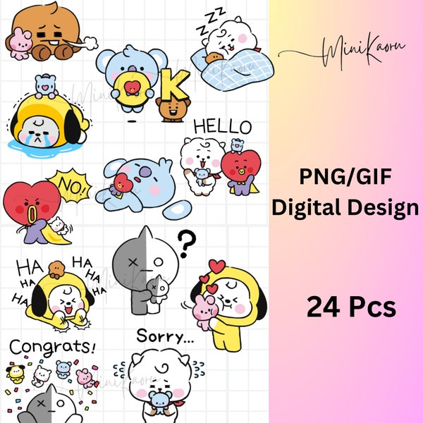 Kpop BTS BT21 Emotes Digital PNG And GIF Stickers