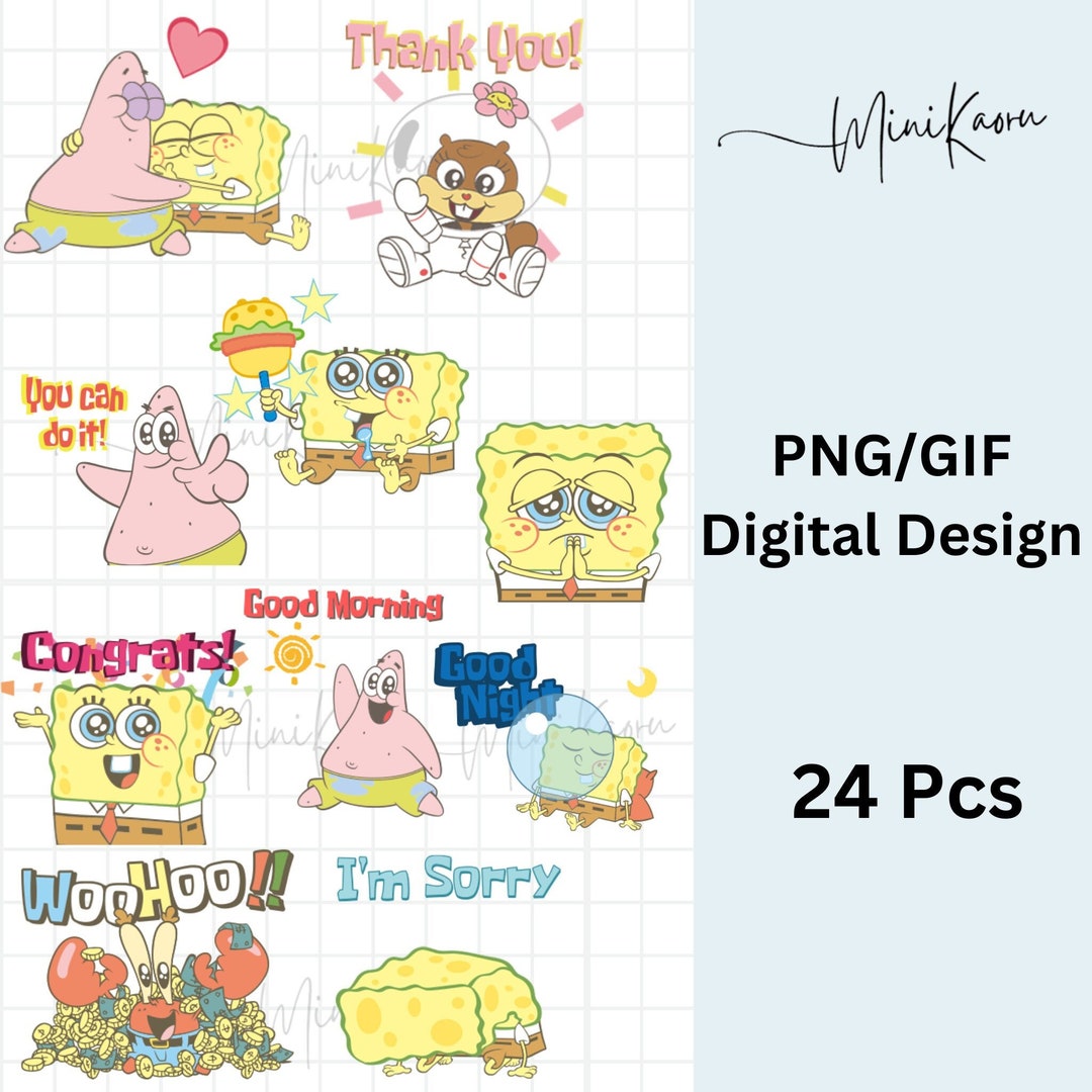 Spongebob Patrick Emotes Digital PNG and GIF Stickers 24 Pcs - Etsy