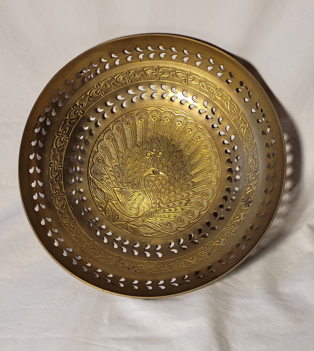 Etched Brass Bowl With Peacock Design Etsy