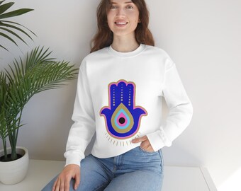 Hamsa Evil Eye Sweatshirt: Positive Energy Crewneck