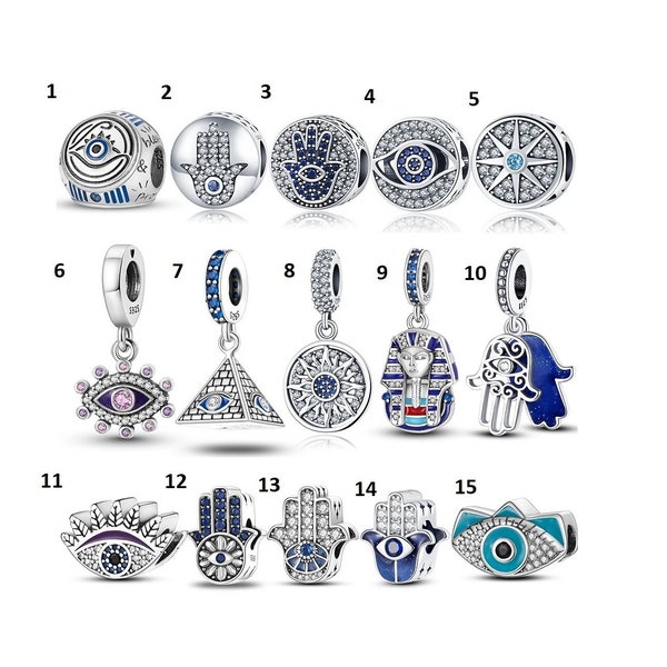 Bracelet Fit Fatima Hamsa Collection Charm Bead Dangle Evil Eye Luck Protection Hand Palm Devil Spirit Genuine Sterling Silver 925