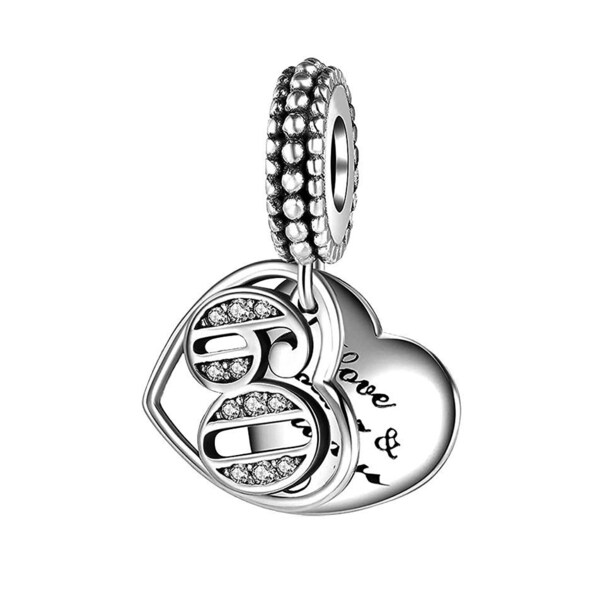 60 Years Old Charm Sixty 60th Love Forever And Always Love Heart Birthday Anniversary Pandora Fit Charm Sterling Silver 925 Dangle Mom