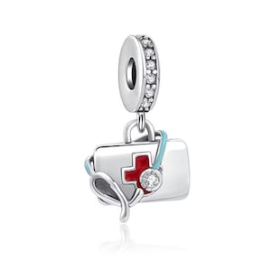 First Aid Bag Medic Doctor Nurse Charm Pendant Charm Bracelet Compatible Fit Sterling Silver 925 Dangle Bead Mom Mum Sister Wife Daughter