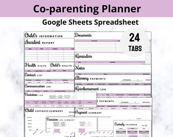 Co-Parenting Planner Google Sheets Spreadsheet, Child Custody Planner, Healthy Co-Parenting with a Child Support and Co Parenting Calendar